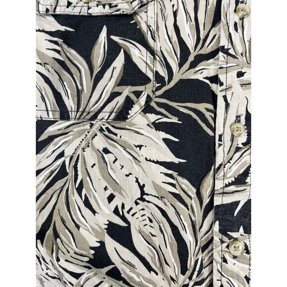 Men’s Chaps XL Black/Cream Leaf Print Short-Sleeve Camp Shirt – Excellent - Picture 7 of 10